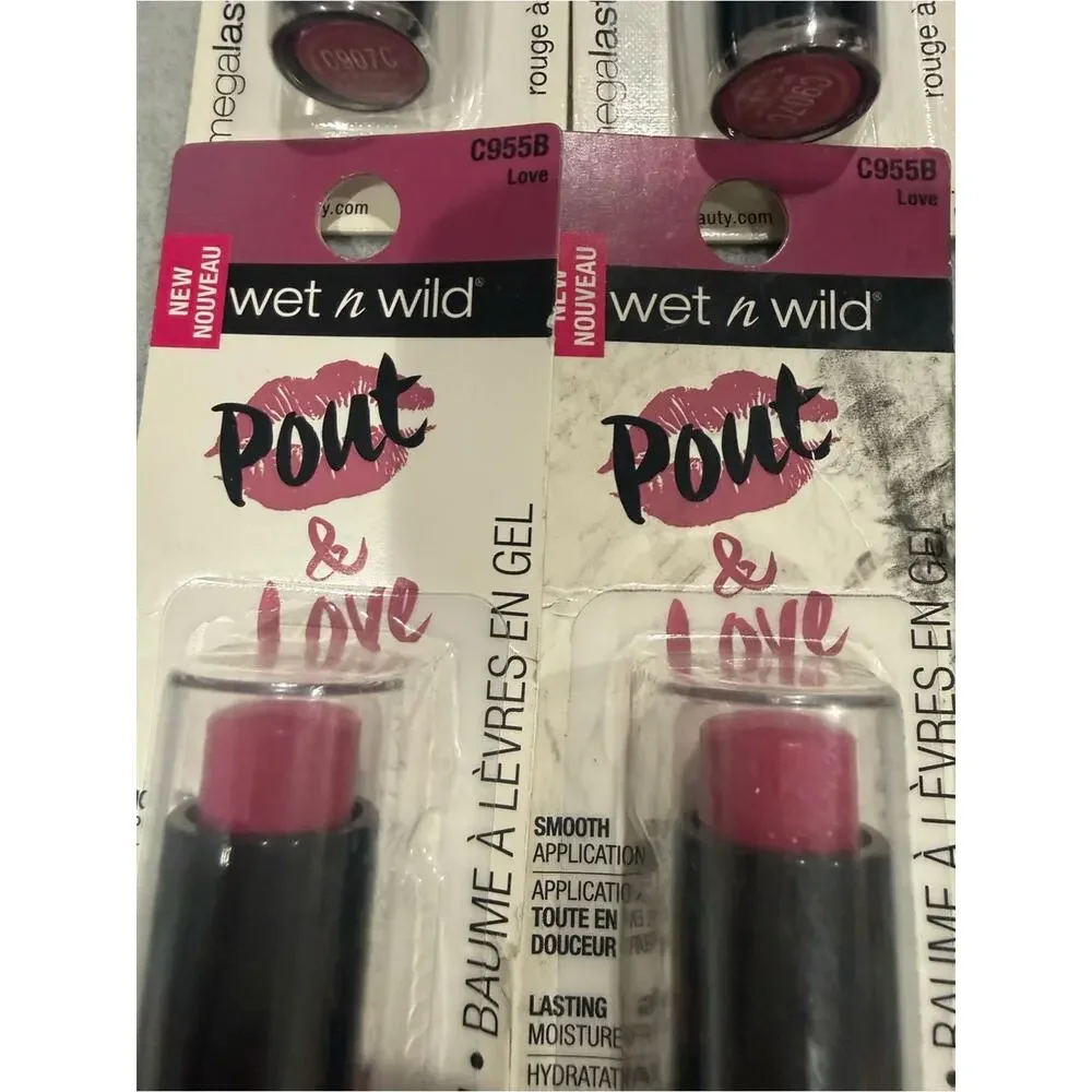 4- wet n wild Pout & Gel Lip Balm – love Pink mauve love bundle set cute colors